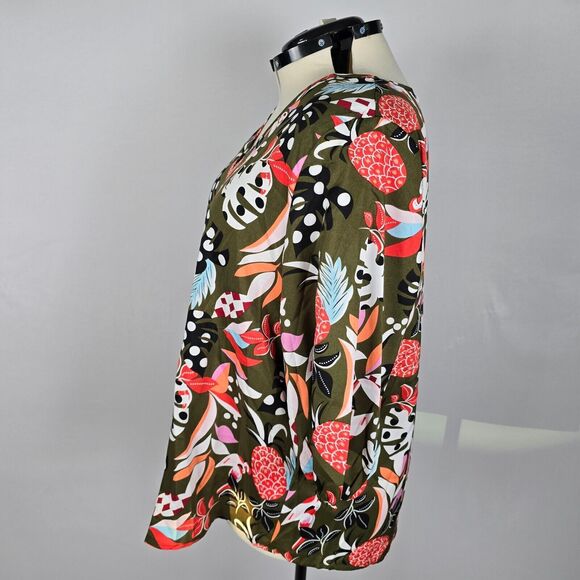 Bloomchic Blouse Women's 2X Multi Color 3/4 Sleeve V Neck Tropical Print NWT - Picture 5 of 10